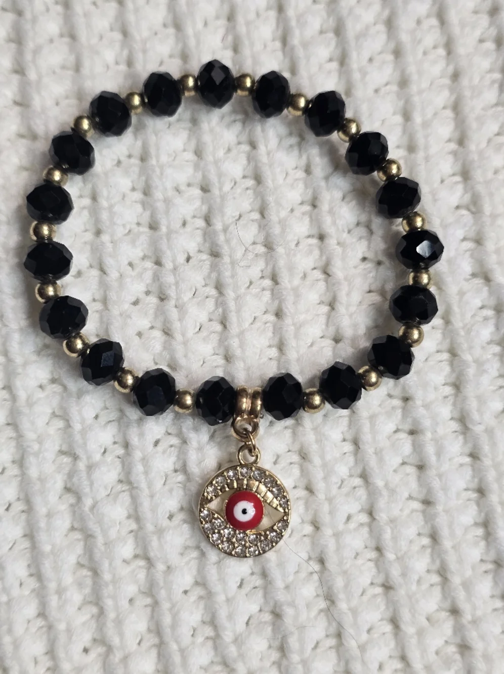 Lucky Aura Evil Eye Beaded Charm Bracelet in Rainbow, Blush, Red, Black